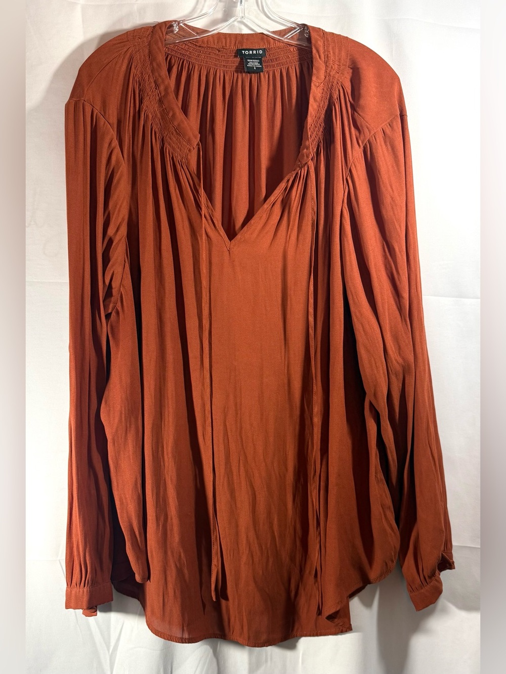 Torrid Rust Colored V-Neck Long Sleeve Peasant Blouse Size 4X